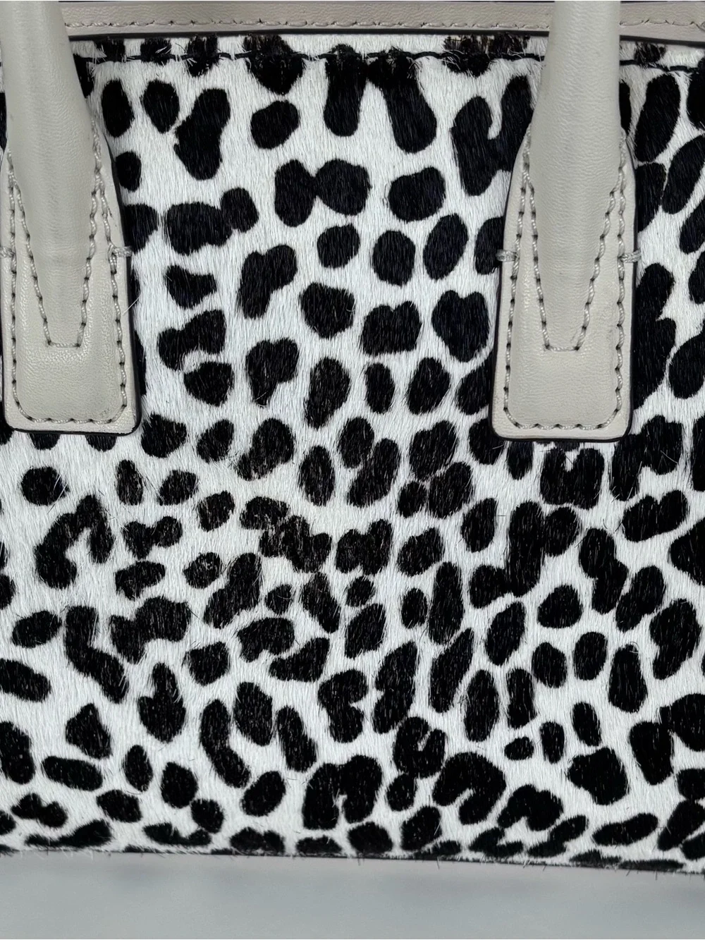 Michael Kors Marilyn Small Satchel Crossbody Leopard Calf Hair Vanilla Leather